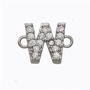 Copper Connector Pave Zirconia Letter-W Platinum Plated, approx 8-9mm [FN44696]