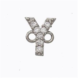 Copper Connector Pave Zirconia Letter-Y Platinum Plated, approx 8-9mm [FN44698]
