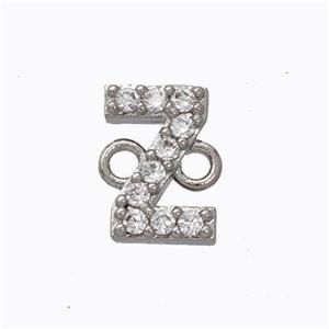 Copper Connector Pave Zirconia Letter-Z Platinum Plated, approx 8-9mm [FN44699]