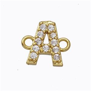 Copper Connector Pave Zirconia Letter-A Gold Plated, approx 8-9mm [FN44701]