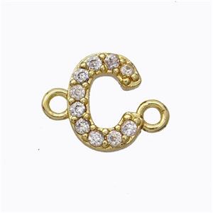 Copper Connector Pave Zirconia Letter-C Gold Plated, approx 8-9mm [FN44703]