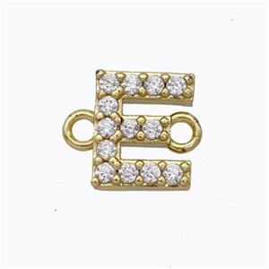 Copper Connector Pave Zirconia Letter-E Gold Plated, approx 8-9mm [FN44705]