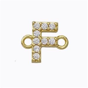 Copper Connector Pave Zirconia Letter-F Gold Plated, approx 8-9mm [FN44706]