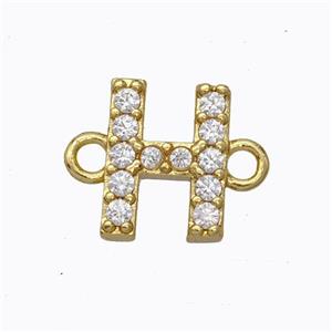 Copper Connector Pave Zirconia Letter-H Gold Plated, approx 8-9mm [FN44708]