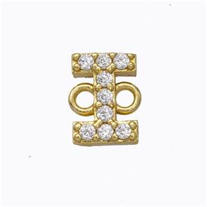 Copper Connector Pave Zirconia Letter-I Gold Plated, approx 8-9mm [FN44709]
