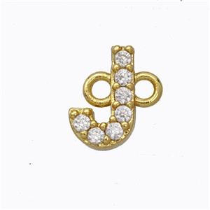 Copper Connector Pave Zirconia Letter-J Gold Plated, approx 8-9mm [FN44710]