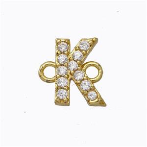 Copper Connector Pave Zirconia Letter-K Gold Plated, approx 8-9mm [FN44711]