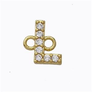 Copper Connector Pave Zirconia Letter-L Gold Plated, approx 8-9mm [FN44712]