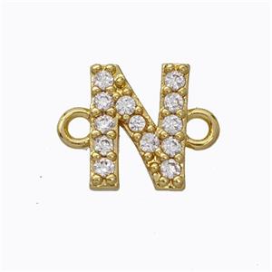 Copper Connector Pave Zirconia Letter-N Gold Plated, approx 8-9mm [FN44714]