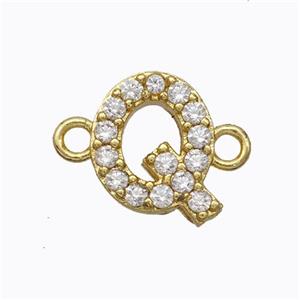 Copper Connector Pave Zirconia Letter-Q Gold Plated, approx 8-9mm [FN44717]