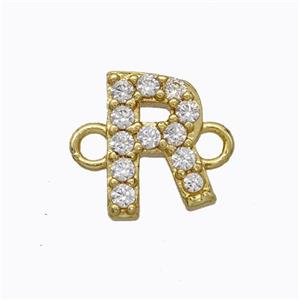 Copper Connector Pave Zirconia Letter-R Gold Plated, approx 8-9mm [FN44718]