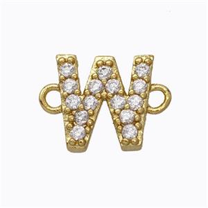 Copper Connector Pave Zirconia Letter-W Gold Plated, approx 8-9mm [FN44723]