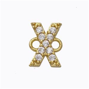 Copper Connector Pave Zirconia Letter-X Gold Plated, approx 8-9mm [FN44724]
