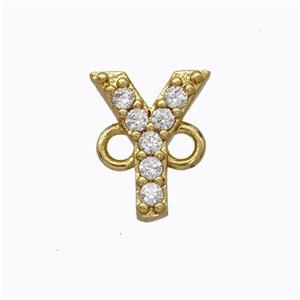 Copper Connector Pave Zirconia Letter-Y Gold Plated, approx 8-9mm [FN44725]