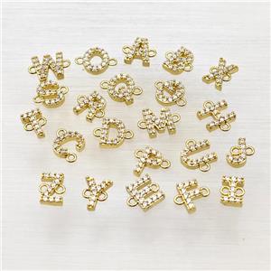 Copper Alphabet Connector Pave Zirconia Mixed Letters Gold Plated, approx 8-9mm [FN44727]