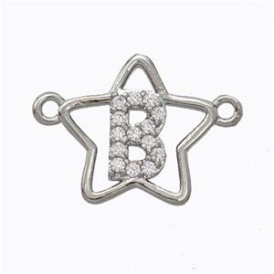 Copper Star Pendant Pave Zirconia Letter-B Platinum Plated, approx 16mm [FN44729]