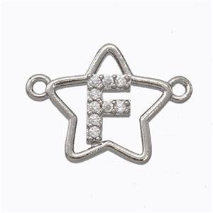 Copper Star Pendant Pave Zirconia Letter-F Platinum Plated, approx 16mm [FN44733]