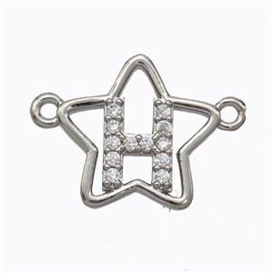Copper Star Pendant Pave Zirconia Letter-H Platinum Plated, approx 16mm [FN44735]