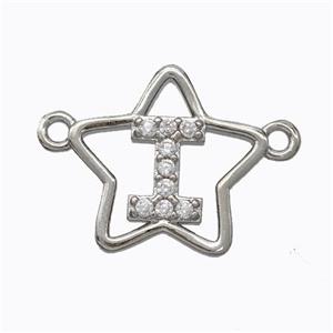Copper Star Pendant Pave Zirconia Letter-I Platinum Plated, approx 16mm [FN44736]