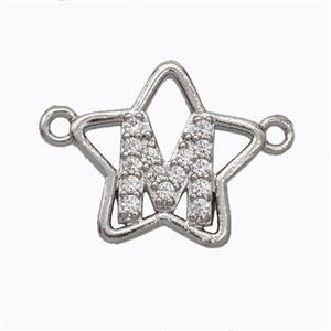 Copper Star Pendant Pave Zirconia Letter-M Platinum Plated, approx 16mm [FN44740]