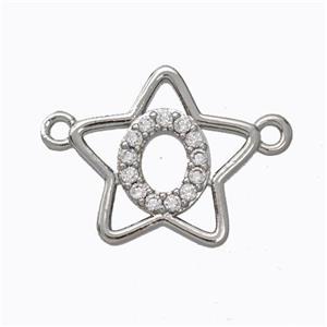 Copper Star Pendant Pave Zirconia Letter-O Platinum Plated, approx 16mm [FN44742]