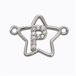 Copper Star Pendant Pave Zirconia Letter-P Platinum Plated, approx 16mm [FN44743]