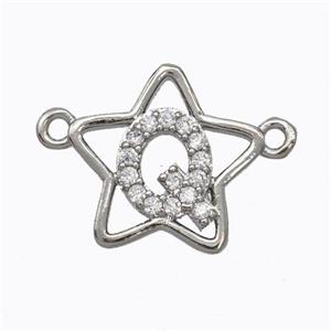 Copper Star Pendant Pave Zirconia Letter-Q Platinum Plated, approx 16mm [FN44744]