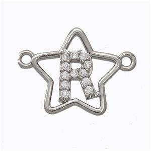 Copper Star Pendant Pave Zirconia Letter-R Platinum Plated, approx 16mm [FN44745]