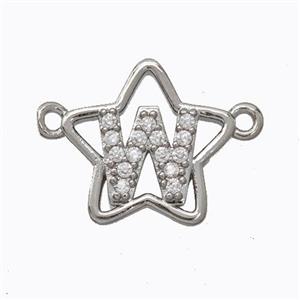Copper Star Pendant Pave Zirconia Letter-W Platinum Plated, approx 16mm [FN44750]