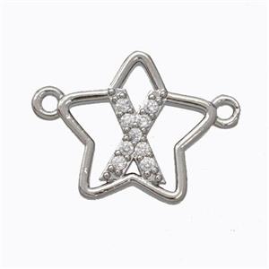 Copper Star Pendant Pave Zirconia Letter-X Platinum Plated, approx 16mm [FN44751]