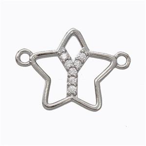 Copper Star Pendant Pave Zirconia Letter-Y Platinum Plated, approx 16mm [FN44752]