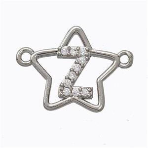 Copper Star Pendant Pave Zirconia Letter-Z Platinum Plated, approx 16mm [FN44753]