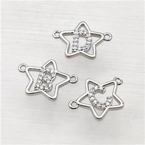 Copper Star Alphabet Pendant Pave Zirconia Mix Letters Platinum Plated, approx 16mm [FN44754]