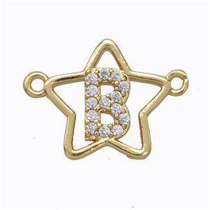 Copper Star Pendant Pave Zirconia Letter-B Gold Plated, approx 16mm [FN44756]