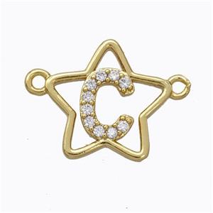 Copper Star Pendant Pave Zirconia Letter-C Gold Plated, approx 16mm [FN44757]