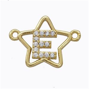 Copper Star Pendant Pave Zirconia Letter-E Gold Plated, approx 16mm [FN44759]