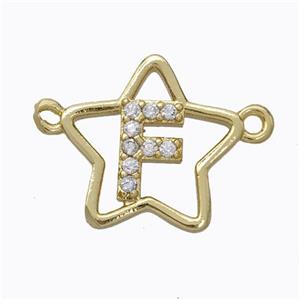 Copper Star Pendant Pave Zirconia Letter-F Gold Plated, approx 16mm [FN44760]