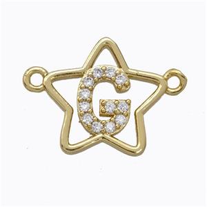 Copper Star Pendant Pave Zirconia Letter-G Gold Plated, approx 16mm [FN44761]