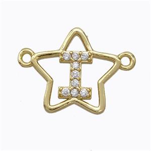 Copper Star Pendant Pave Zirconia Letter-I Gold Plated, approx 16mm [FN44763]