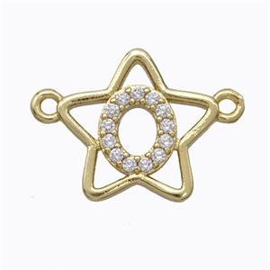 Copper Star Pendant Pave Zirconia Letter-O Gold Plated, approx 16mm [FN44769]