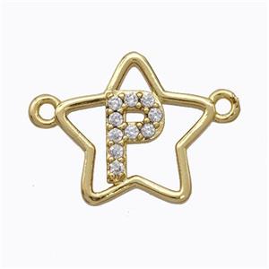 Copper Star Pendant Pave Zirconia Letter-P Gold Plated, approx 16mm [FN44770]
