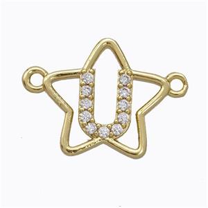 Copper Star Pendant Pave Zirconia Letter-U Gold Plated, approx 16mm [FN44775]