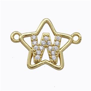 Copper Star Pendant Pave Zirconia Letter-W Gold Plated, approx 16mm [FN44777]