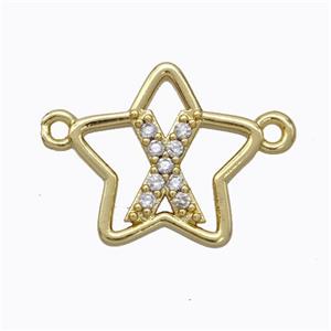 Copper Star Pendant Pave Zirconia Letter-X Gold Plated, approx 16mm [FN44778]