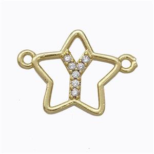 Copper Star Pendant Pave Zirconia Letter-Y Gold Plated, approx 16mm [FN44779]