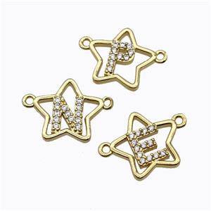 Copper Star Alphabet Pendant Pave Zirconia Mix Letters Gold Plated, approx 16mm [FN44781]