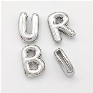 Copper Alphabet Beads Mix Letters Platinum Plated, approx 9-13.5mm, 2x10mm hole [FN44862]