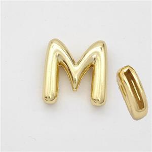 Copper Letter-M Beads Gold Plated, approx 9-13.5mm, 2x10mm hole [FN44875]