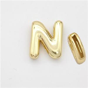 Copper Letter-N Beads Gold Plated, approx 9-13.5mm, 2x10mm hole [FN44876]