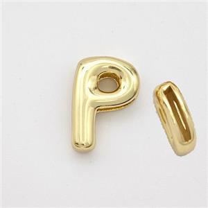 Copper Letter-P Beads Gold Plated, approx 9-13.5mm, 2x10mm hole [FN44878]